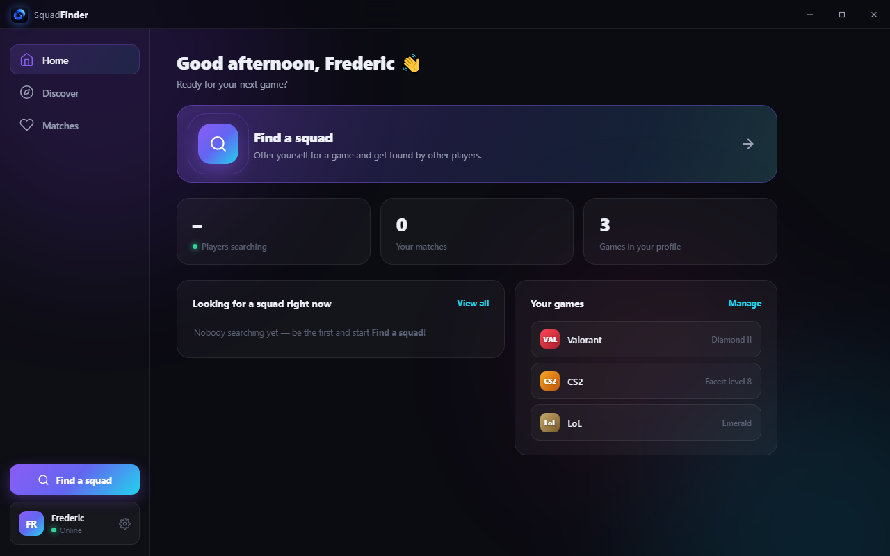 SquadFinder home